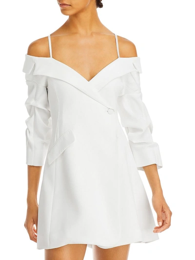 Cinq À Sept Simona Womens Cold Shoulder Mini Wrap Dress In White