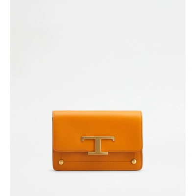Tod's T Timeless Belt Bag In Leather Micro With Metal Shoulder Strap In Orange