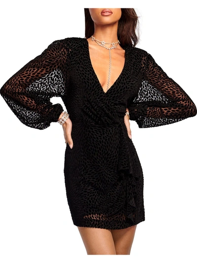 Ramy Brook Aman Womens Velvet Burnout Mini Dress In Black
