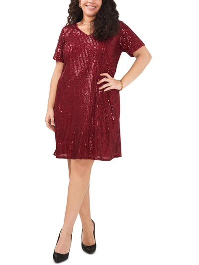 Vince Camuto Plus Womens Sequined V Neck Cocktail And Party Dress In Pink