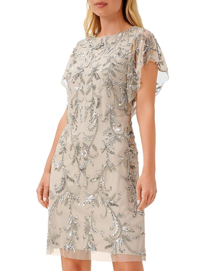 Aidan Mattox Womens Embellished Knee-length Shift Dress In Silver