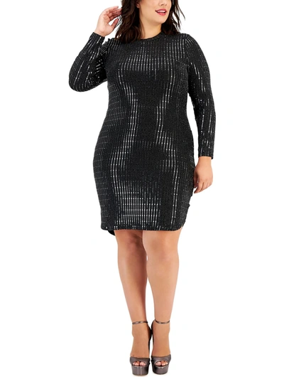 B Darlin Plus Womens Metallic Embellished Bodycon Dress In Multi
