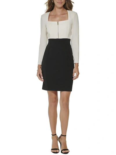 Dkny Womens Colorblock Square Neck Sheath Dress In White