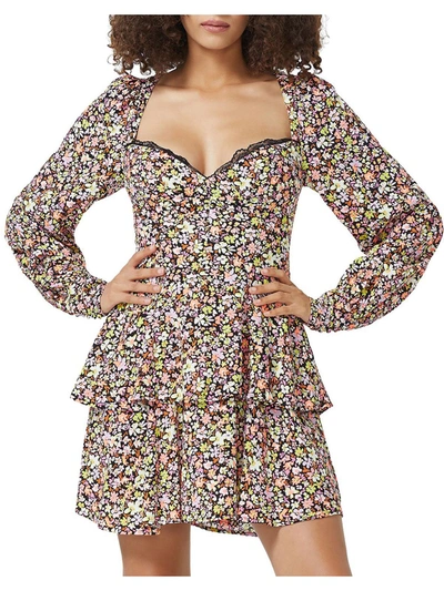 Afrm Modesto Floral Long Sleeve Dress In Noir Wildflower