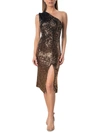 DRESS THE POPULATION WOMENS SEQUINED ONE SHOULDER COCKTAIL AND PARTY DRESS