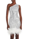 ELIZA J WOMENS SEQUINED FEATHER TRIM FIT & FLARE DRESS