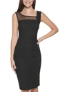 DKNY WOMENS RUCHED SCOOPED NECK MIDI DRESS