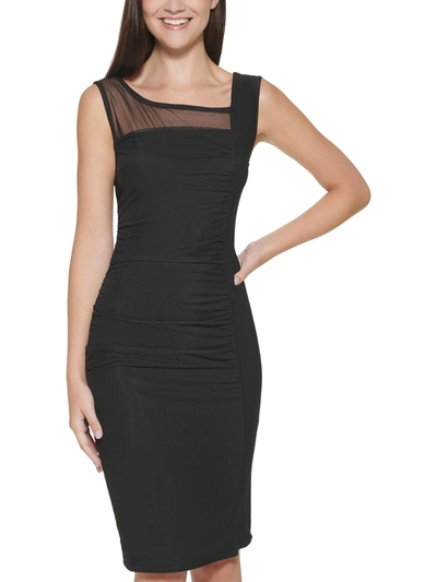 Dkny Womens Ruched Scooped Neck Midi Dress In Black