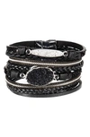 Saachi Sparkling Druzy Leather Bracelet In Black