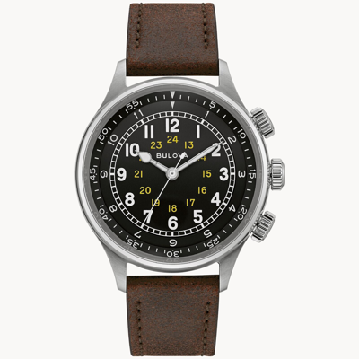 Pre-owned Bulova Black Dial Leather Strap A-15 Pilot 96a245 Watch
