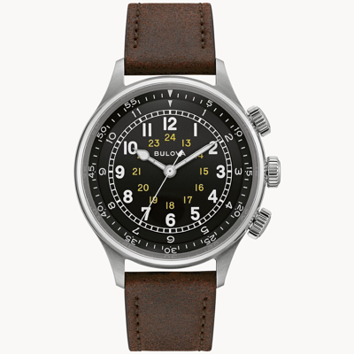 Pre-owned Bulova A-15 Pilot Black Dial Leather Strap Watch (96a245)