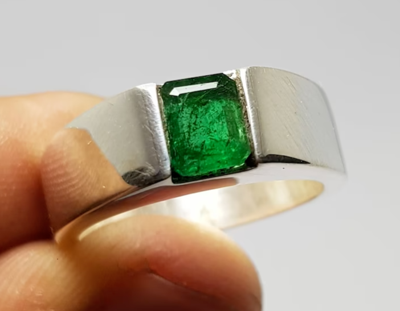 Pre-owned Handmade Real Panjsher Afghanistan Emerald Ring For Men Dark Green Mens Emerald Ring Gift In Turquoise