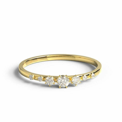Pre-owned Handmade Diamond Stacking Ring / 14k Gold Round Diamond Wedding Band / Diamond Stacking In White