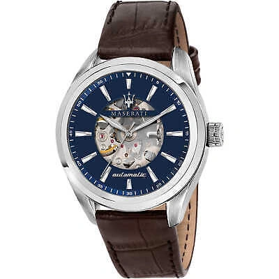 Pre-owned Maserati Mens Automatic Wristwatch  Traguardo R8821112005 Leather Brown Blue