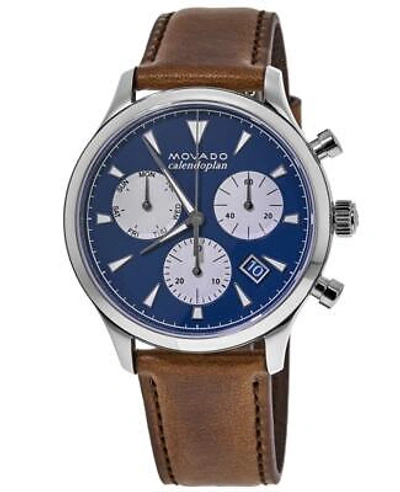 Pre-owned Movado Heritage Calendoplan Blue Dial Leather Strap Men's Watch 3650113