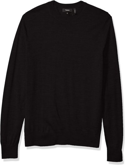 Pre-owned Theory Men's Merino Wool Sweater, Crew Neck Po In Black