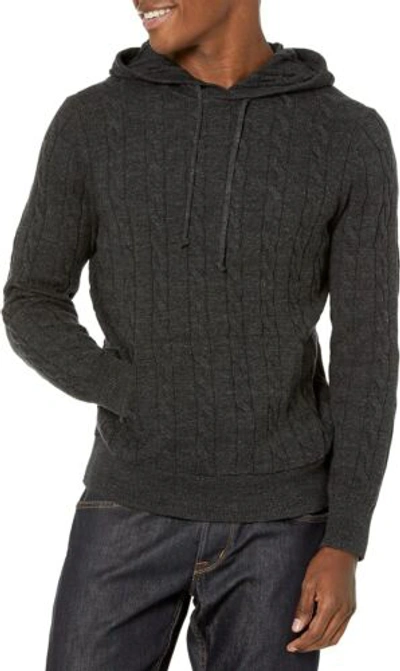 Pre-owned Brooks Brothers Men's Cotton Cable Knit Hooded Sweater In Charcoal