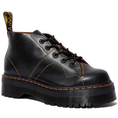 Pre-owned Dr. Martens' Dr.martens Unisex Boots Church Quad Casual Ankle Lace-up Platform Leather In Black