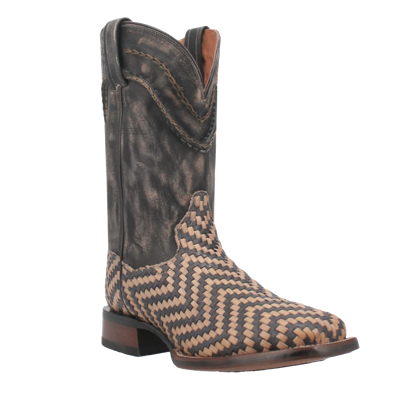 Pre-owned Dan Post Men's Keaton Bone & Black Broad Square Toe Western Boots Dp4927 In Brown