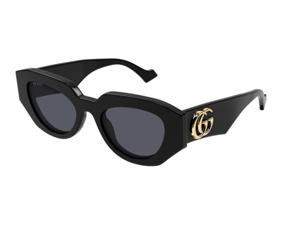 Pre-owned Gucci Geometric Sunglasses Gg1421s-001 Full Rim Black Frame Grey Lenses In Gray