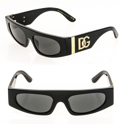 Pre-owned Dolce & Gabbana Crossed 4411 Black Geometric Logo Narrow Sunglass Dg4411 Unisex In Gray