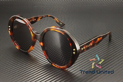 Pre-owned Gucci Gg1081s 002 Round Oval Acetate Havana Smoke 54 Mm Women's Sunglasses In Gray