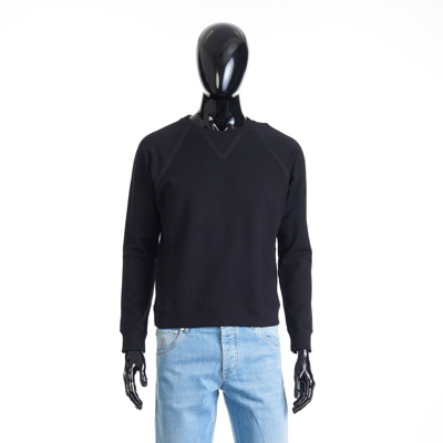 Pre-owned Saint Laurent 690$ Black Cotton Crewneck Raglan-sleeve Sweatshirt - Grosgrain