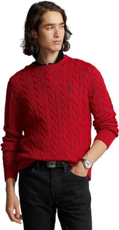 Pre-owned Polo Ralph Lauren Polo Rl Men's Cable Knit Pullover Sweater In Park Avenue Red