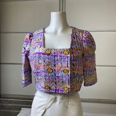 Pre-owned Smythe Cropped Db Jacket Women's Size 4 Violet Jacquard In Purple