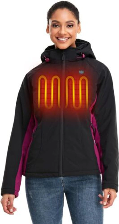 Pre-owned Ororo Women's Slim Fit Heated Jacket With Battery Pack And Detachable Hood In Black/purple