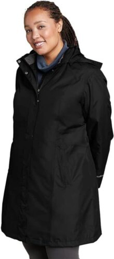 Pre-owned Eddie Bauer Women's Girl On The Go Trench Coat In Black