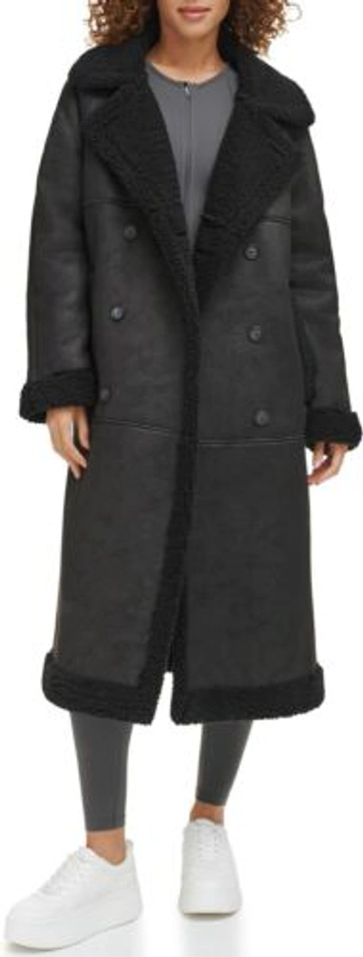 Pre-owned Levi's Women's Faux Shearling Long Coat In Black