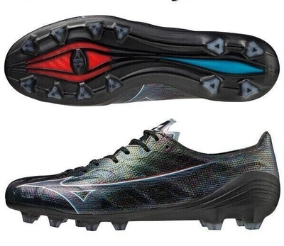 Pre-owned Mizuno Alpha Japan Black Soccer Cleats P1ga2360 01 Us7-10 W/box In Black X Ignitionred X Blue