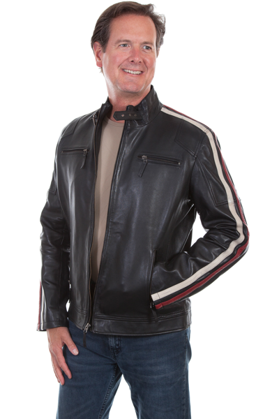 Pre-owned Scully Mens Black Lamb Leather Riding Jacket