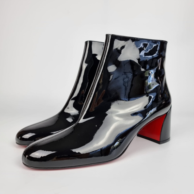 Pre-owned Christian Louboutin Turela 55mm Patent Leather Ankle Boots In Black