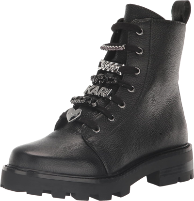 Pre-owned Karl Lagerfeld Paris Women's Everyday Cold Weather Mela-combat Boot In Black