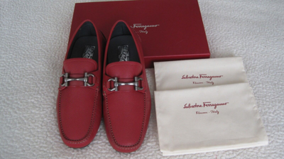 Pre-owned Ferragamo In Box  Parigi Red Calf Pebbled Leather Men Loafers. Size 7.5eee