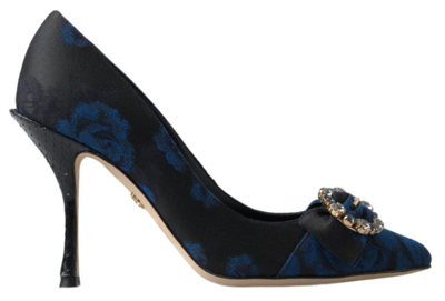 Pre-owned Dolce & Gabbana Shoes Blue Floral Ayers Crystal Pumps Eu38 / Us7.5 Rrp $1200
