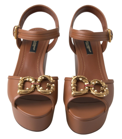 Pre-owned Dolce & Gabbana Shoes Sandals Wedges Brown Leather Amore Eu36 / Us5.5 Rrp $1100