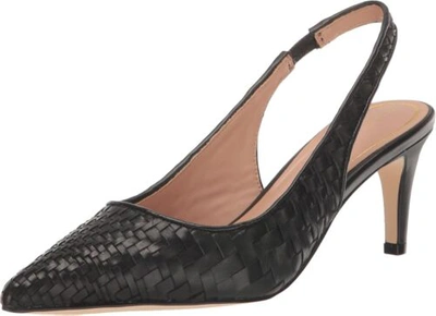 Pre-owned Cole Haan Women's Vandam Slingback Pump 65 Mm In Black Woven Leather