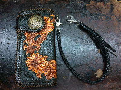 Pre-owned Handmade Flower Carved Wallet Hendmade Cowboy Wallet Mens Bifold Wallet Gift X95 In Brown