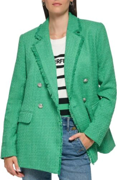 Pre-owned Karl Lagerfeld Paris Women's Everyday Work Attire Tweed Jacket In Green