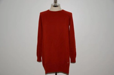 Pre-owned Loro Piana Suede Leather Trim 100% Cashmere Long Dress Turtleneck Sweater In Red