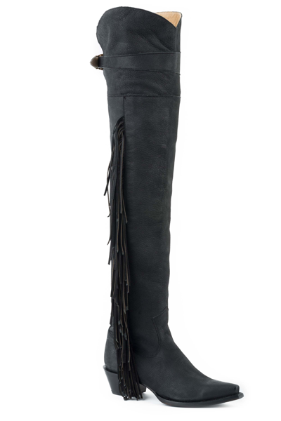 Pre-owned Stetson Womens Black Leather 26in Glam Over The Knee Fashion Boots