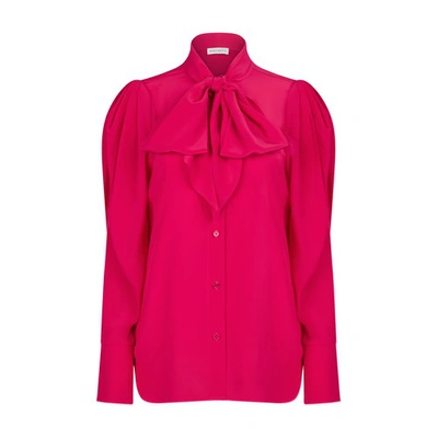 Nina Ricci Tie-neck Silk Blouse In Fuchsia