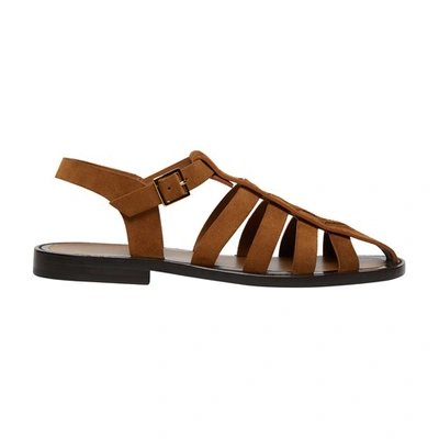 The Row Pablo Suede Fisherman Sandals In Bark