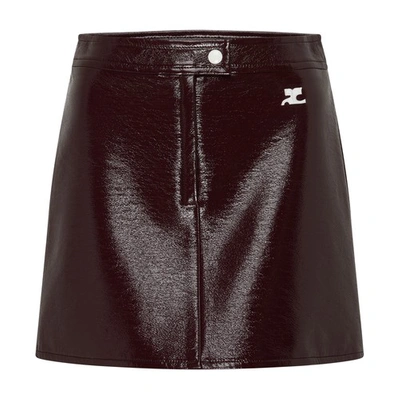 Courrèges Reedition Vinyl Mini Skirt In Burgundy