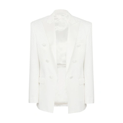 Balmain 6-button Satin Monogram Jacket In White