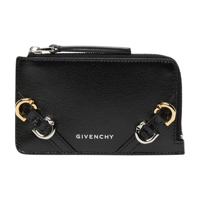 Givenchy Voyou Zip Card Holder In Tumbled Leather In Black