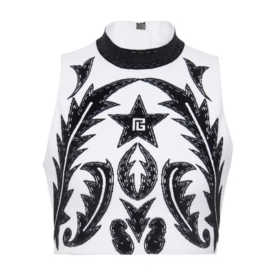 Balmain Pb Baroque Crop Top In Black